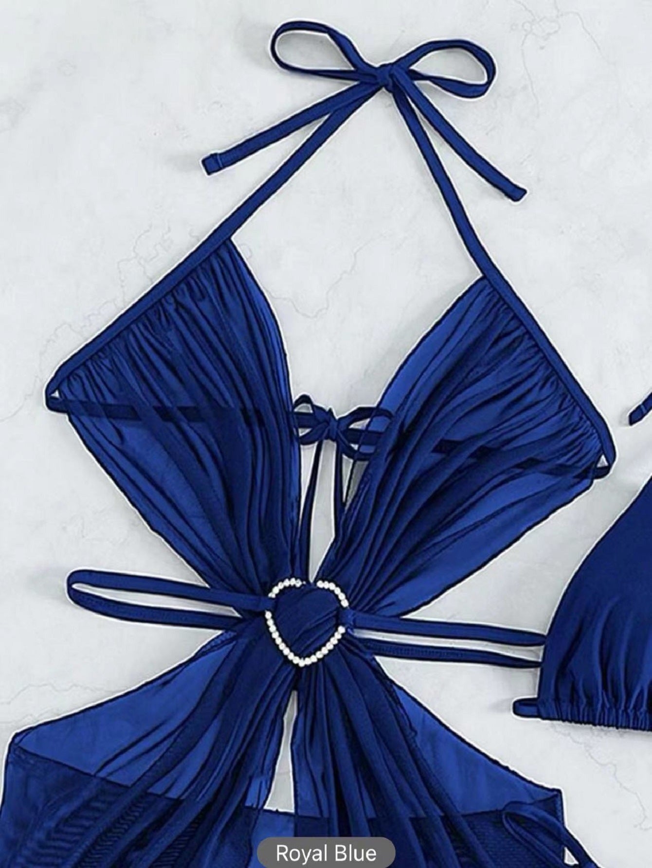 3-Piece Halter Neck Bikini Solid Color Split Swimsuit