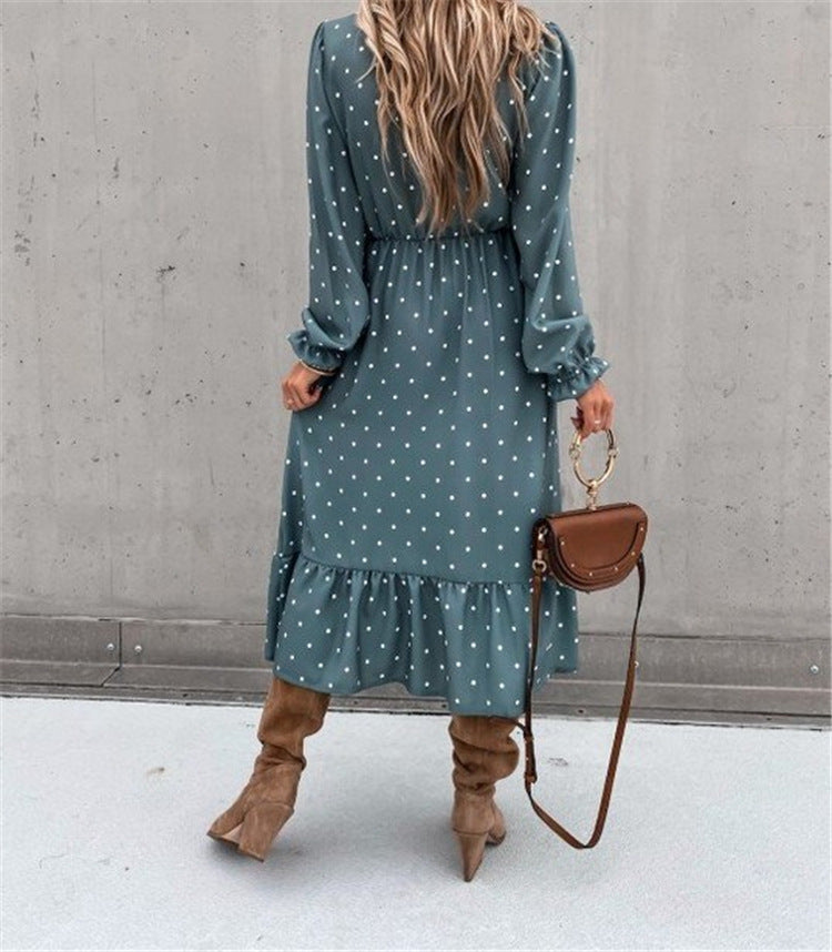 Polka Dot Charm Folded Sleeve Dress