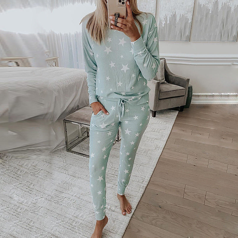 Printed Long Sleeve Pajama Set - Casual Homewear