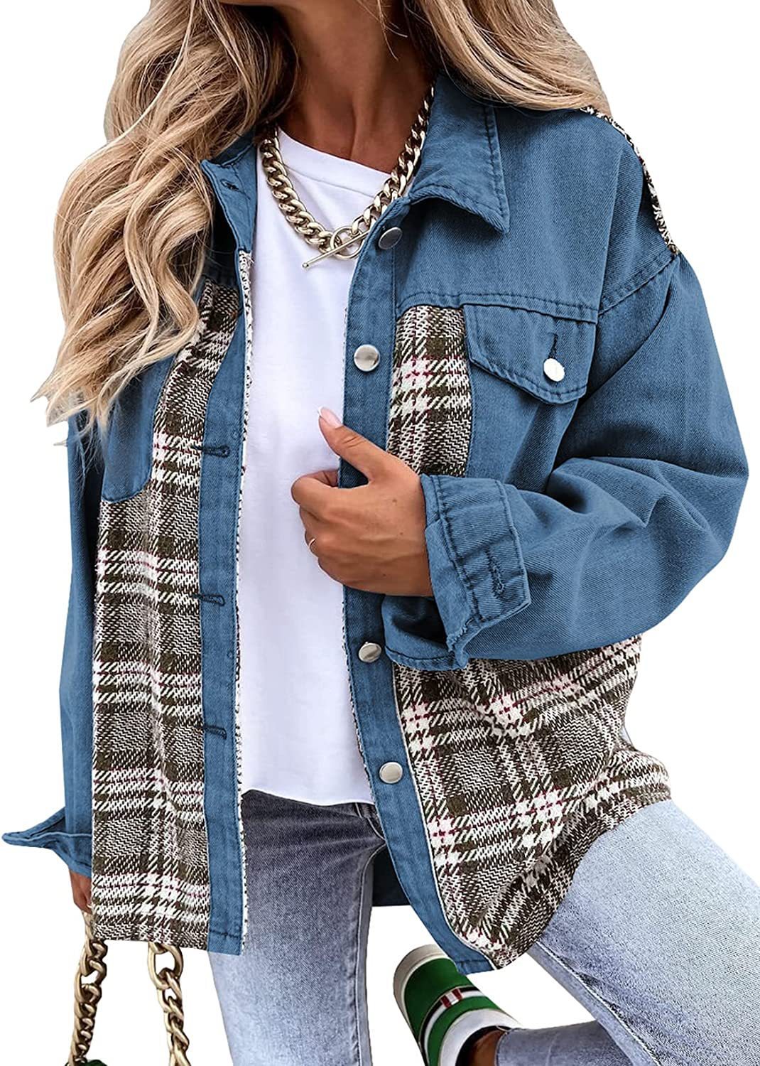 Plaid Denim Button-Down Shirt