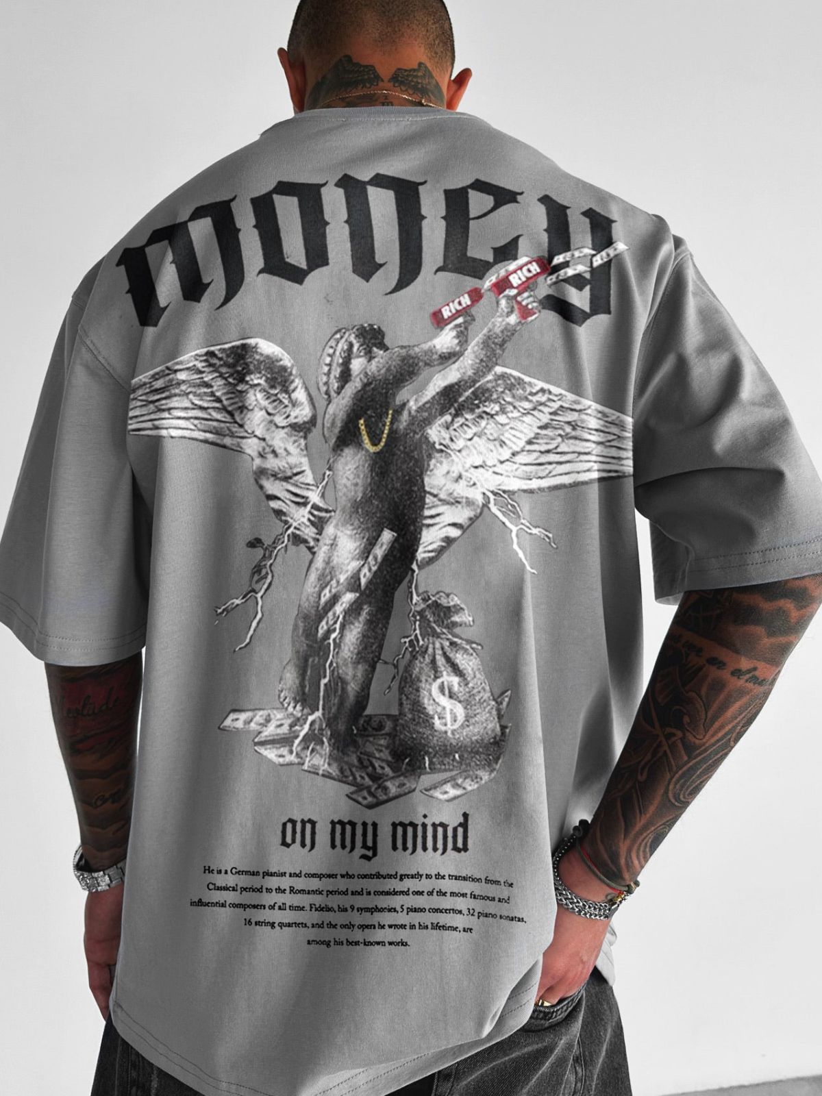 Men’s Loose Fit Money Angel Print Round Neck Short Sleeve T-Shirt