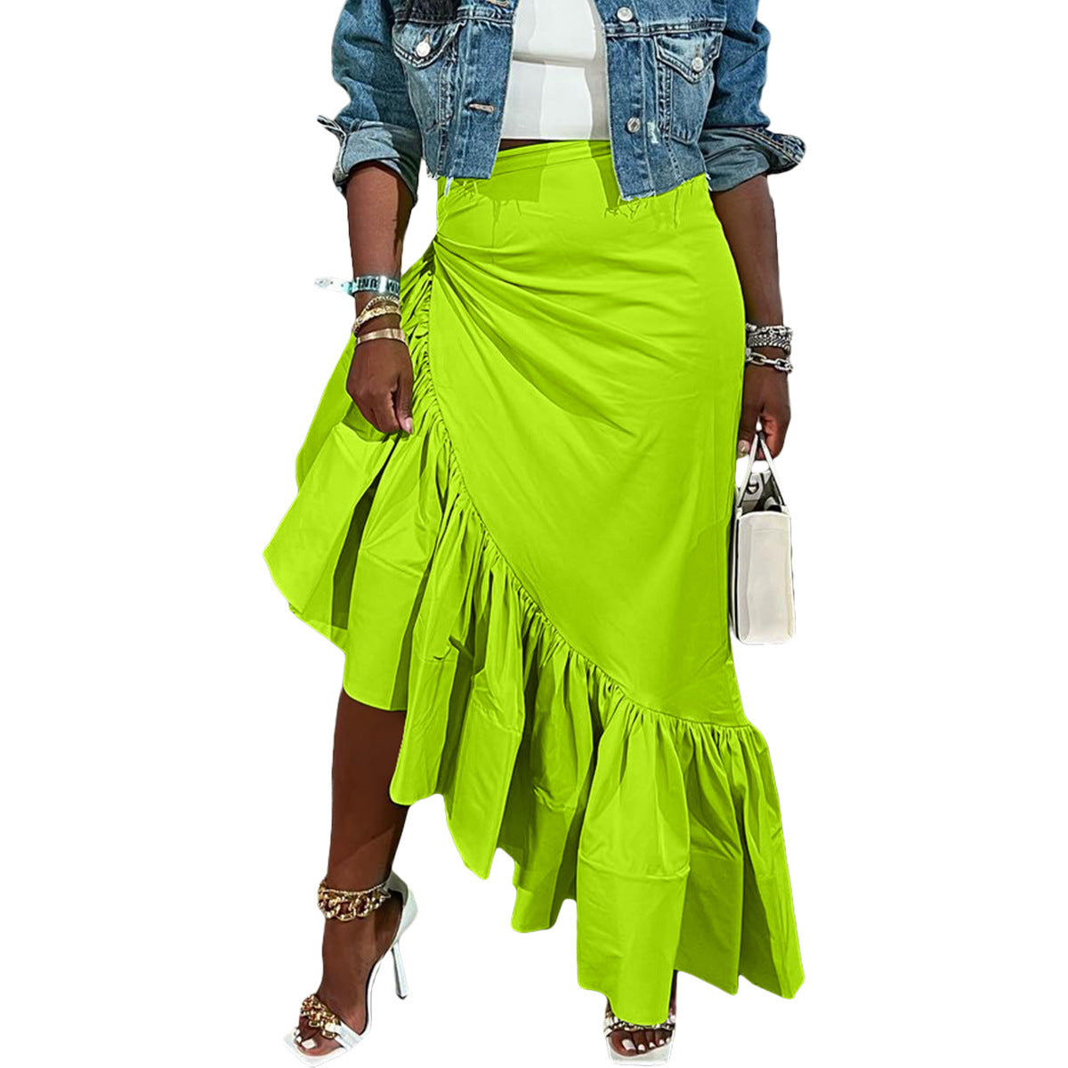 Solid Color Irregular Ruffled Skirt