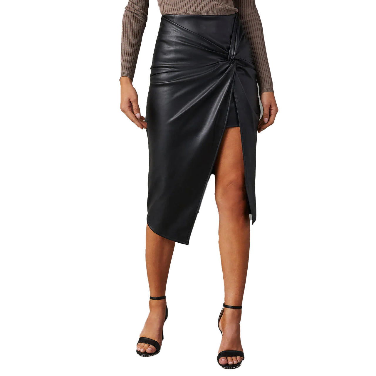 Mid-length Split Leather Skirt