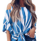 Round Neck Off-the-Shoulder Striped Flared Casual Top