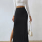 High Waist Side Slit Knitted Skirt