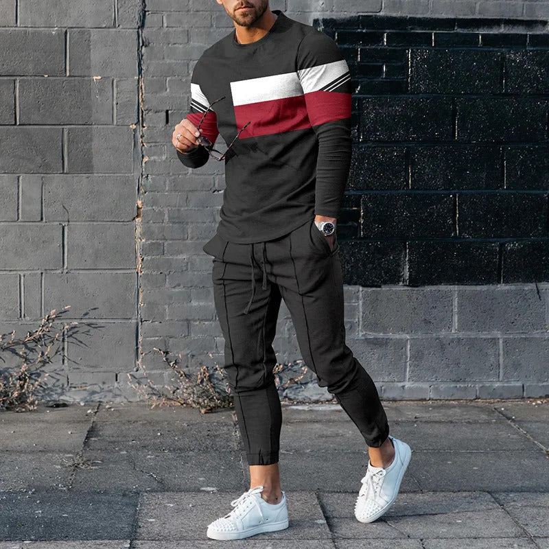 Men’s Striped Pullover Sports Suit