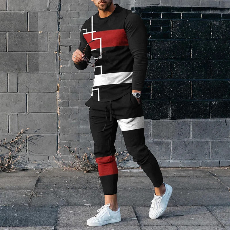 Men’s Striped Pullover Sports Suit