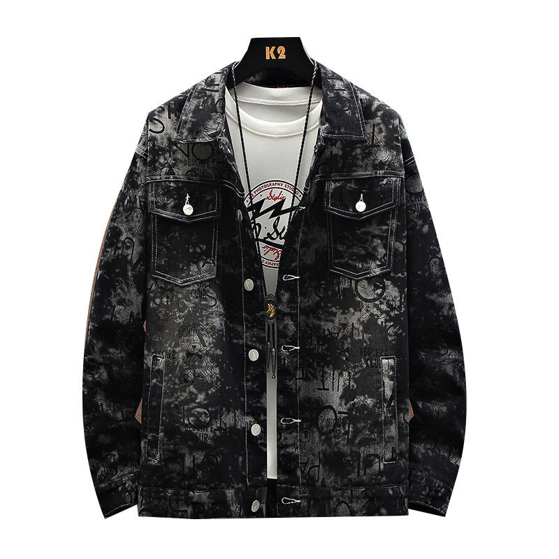 Men’s Trendy Loose Plus Size Printed Denim Jacket