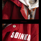 Red Solid Color Mid-length Windbreaker Jacket