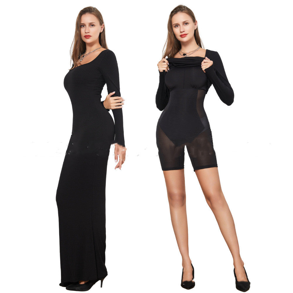 Dual-Layer Sculpting Long Sleeve Dress