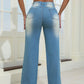 High Waist Ripped Straight Jeans with Pockets for Women