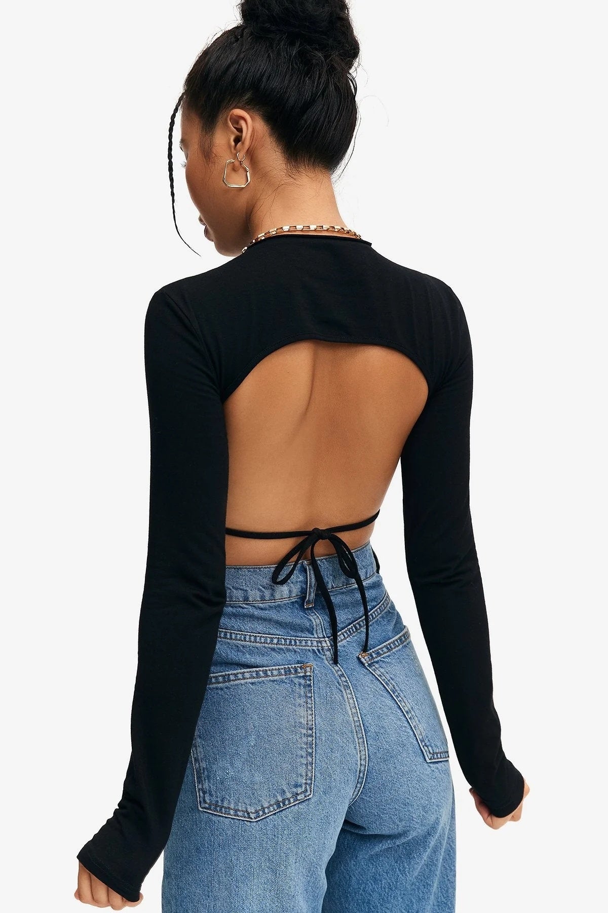 Curved Hem Backless Tie Crop Top