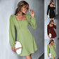 Square-neck Cinched A-line Lace Long Sleeve Dress