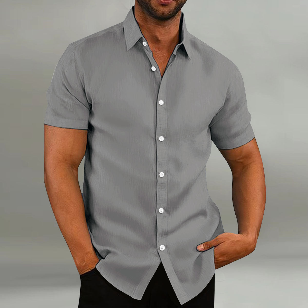 Men’s Vintage Loose Cotton Linen Short Sleeve Shirt