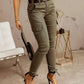 Solid Color Low-Waisted Women’s Trousers with Button and Pockets