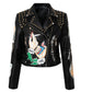 Fashion Print Rivet Leather Jacket for Women