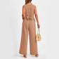 V-Neck Sleeveless Jumpsuit with Pockets and Lace-Up Wide-Leg Design