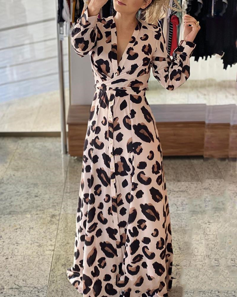 Trendy Leopard-Print Long Sleeve Dress