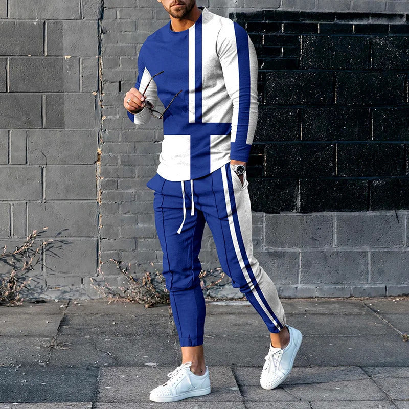 Men’s Striped Pullover Sports Suit