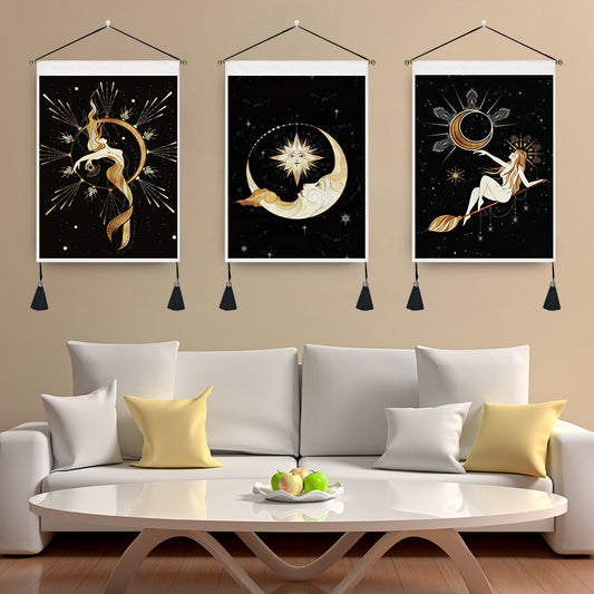 Starry Sky Tapestry - New Moon and Girl Wall Art