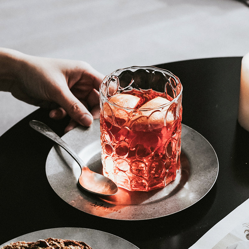 European Style Embossed Glass with Gilt Rim, Thick Transparent Whiskey Glass