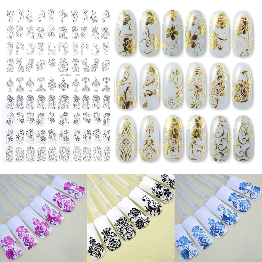 108-Piece 3D Hot Gold and Silver Nail Stickers