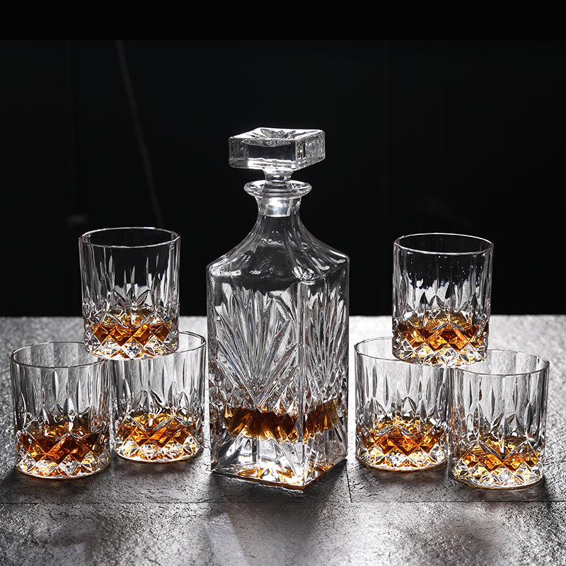 6-Piece Lead-Free Crystal Glass Whiskey Set with Decanter and Red Wine Glasses