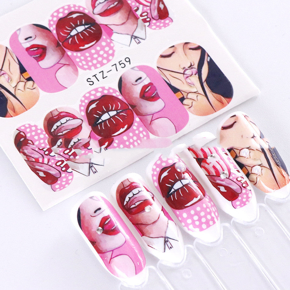 Red Lips & Tongue Water Transfer Nail Art Stickers