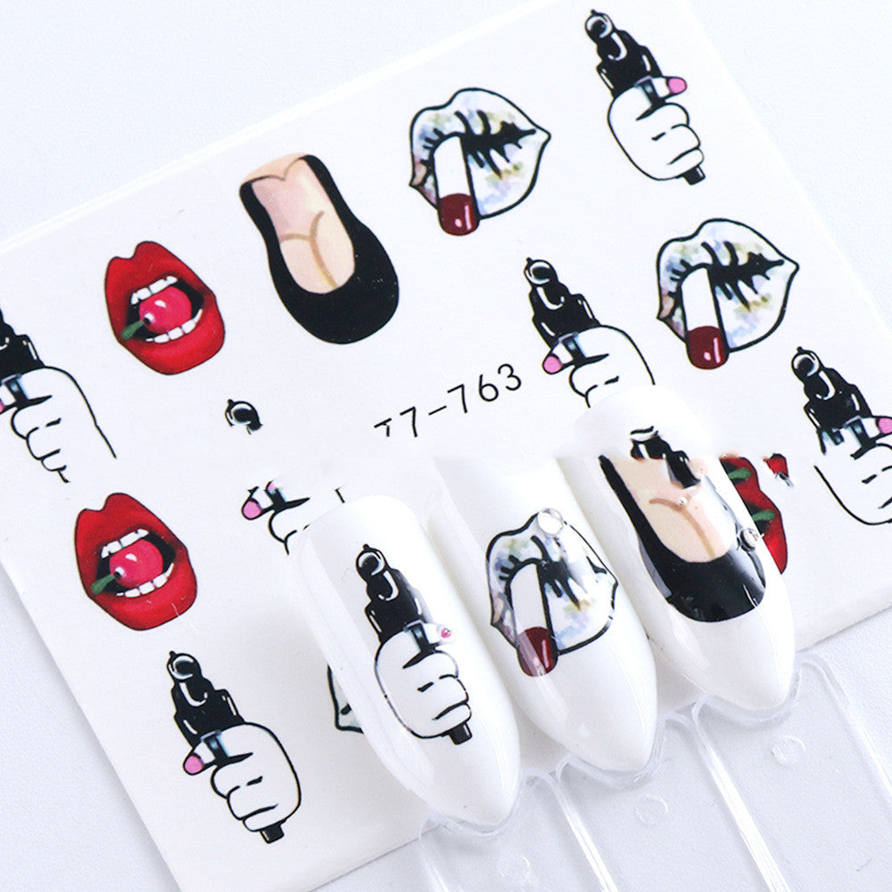 Red Lips & Tongue Water Transfer Nail Art Stickers