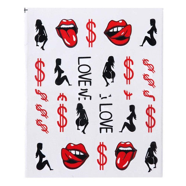 Red Lips & Tongue Water Transfer Nail Art Stickers