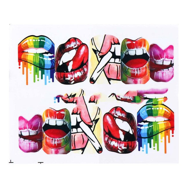 Red Lips & Tongue Water Transfer Nail Art Stickers