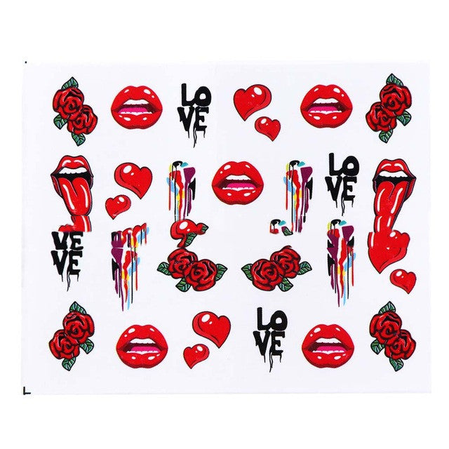 Red Lips & Tongue Water Transfer Nail Art Stickers