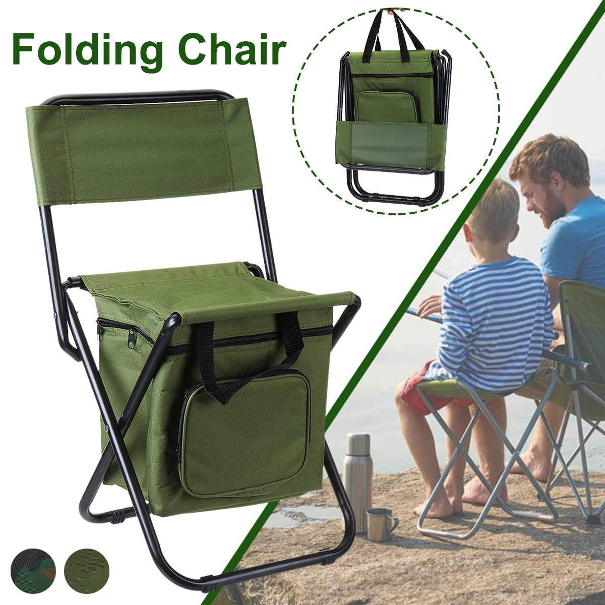 Portable Folding Fishing Chair with Cooler Bag