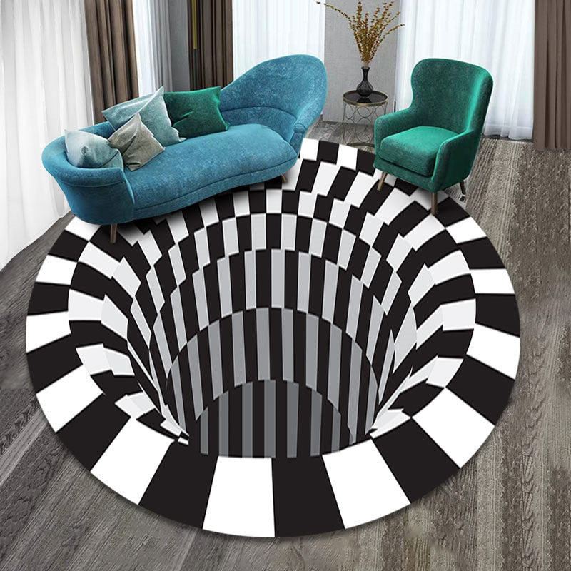 3D Vortex Illusion Rug Black & White Grid Anti-Slip Carpet