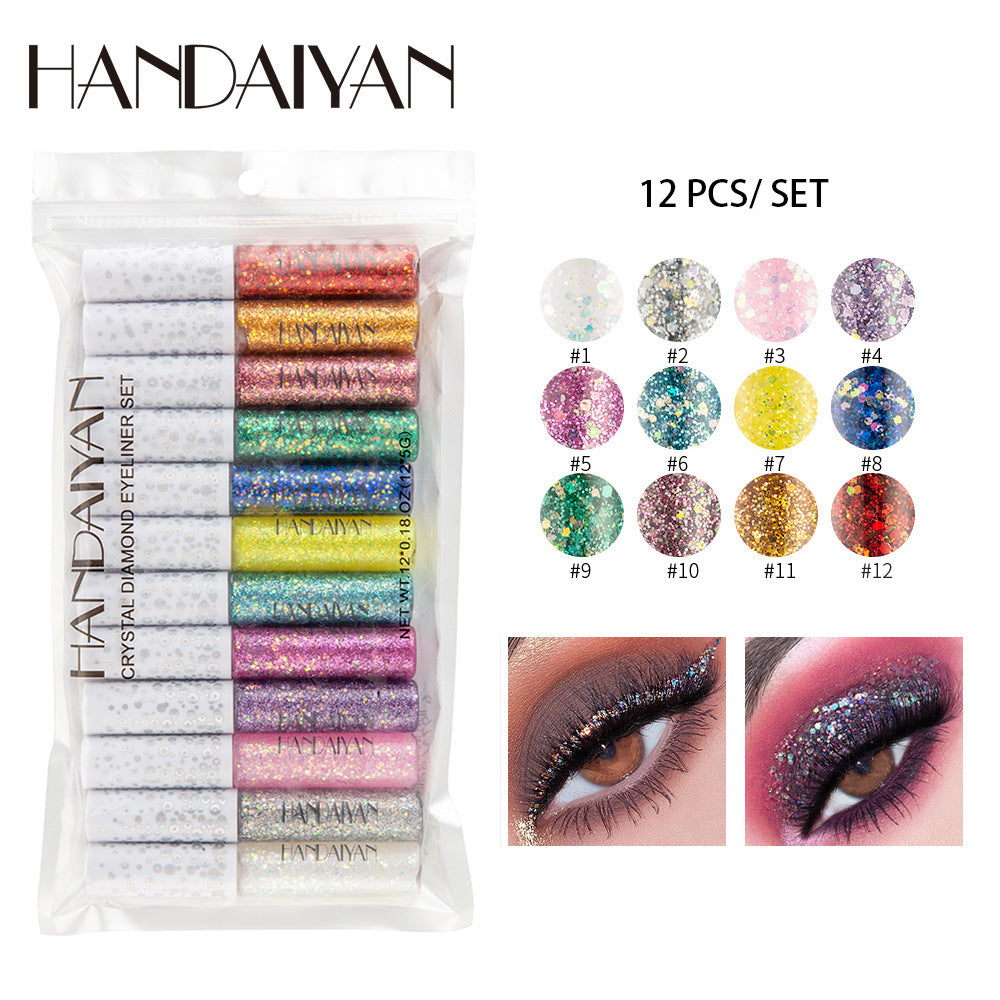 12-Color Glitter Liquid Eyeliner Set