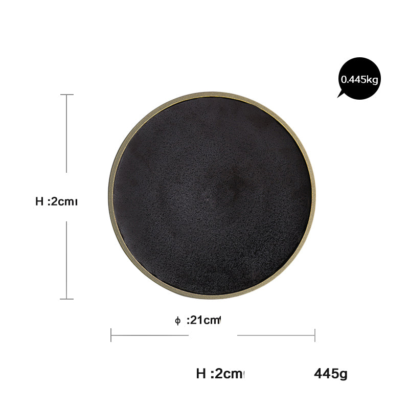 Black Crystal Large Ceramic Plate Round Flat Plate for Desserts