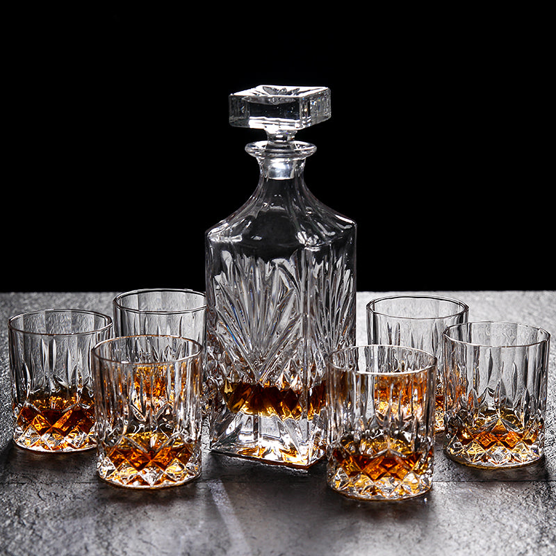 6-Piece Lead-Free Crystal Glass Whiskey Set with Decanter and Red Wine Glasses