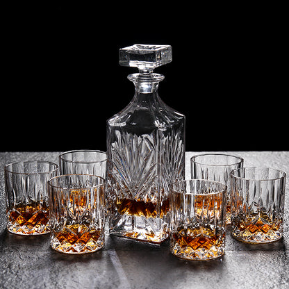 6-Piece Lead-Free Crystal Glass Whiskey Set with Decanter and Red Wine Glasses