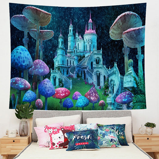 Trippy Mushroom Wonderland Tapestry