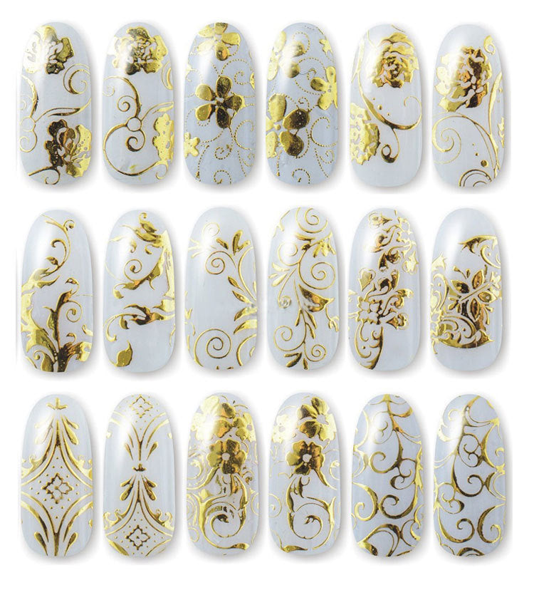 108-Piece 3D Hot Gold and Silver Nail Stickers