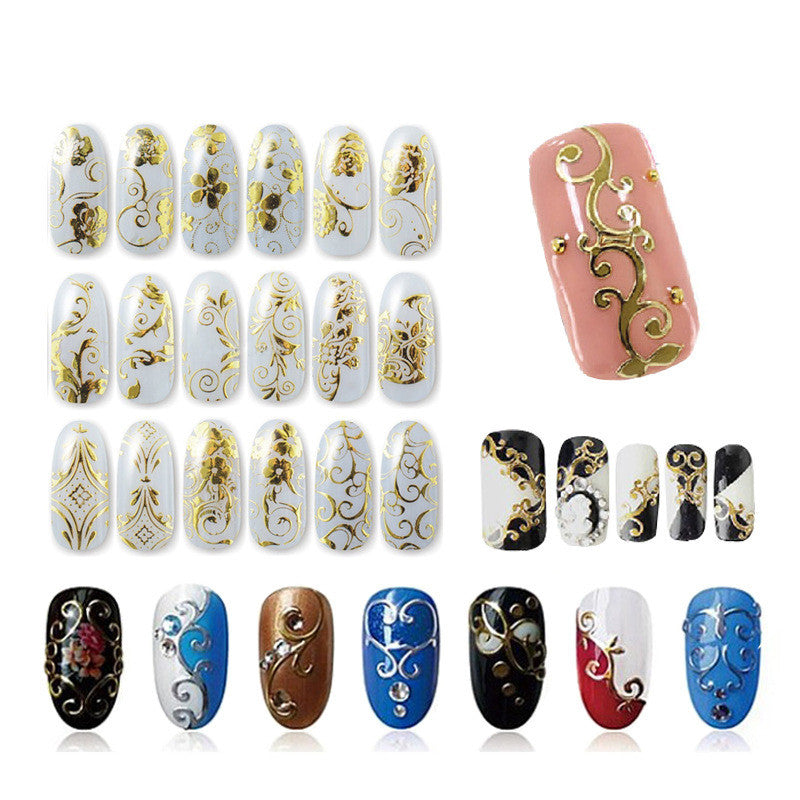 108-Piece 3D Hot Gold and Silver Nail Stickers