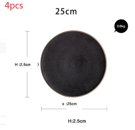 Black Crystal Large Ceramic Plate Round Flat Plate for Desserts