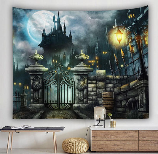 Mystic Arcane City Tapestry - Enchanted Urban Wall Art