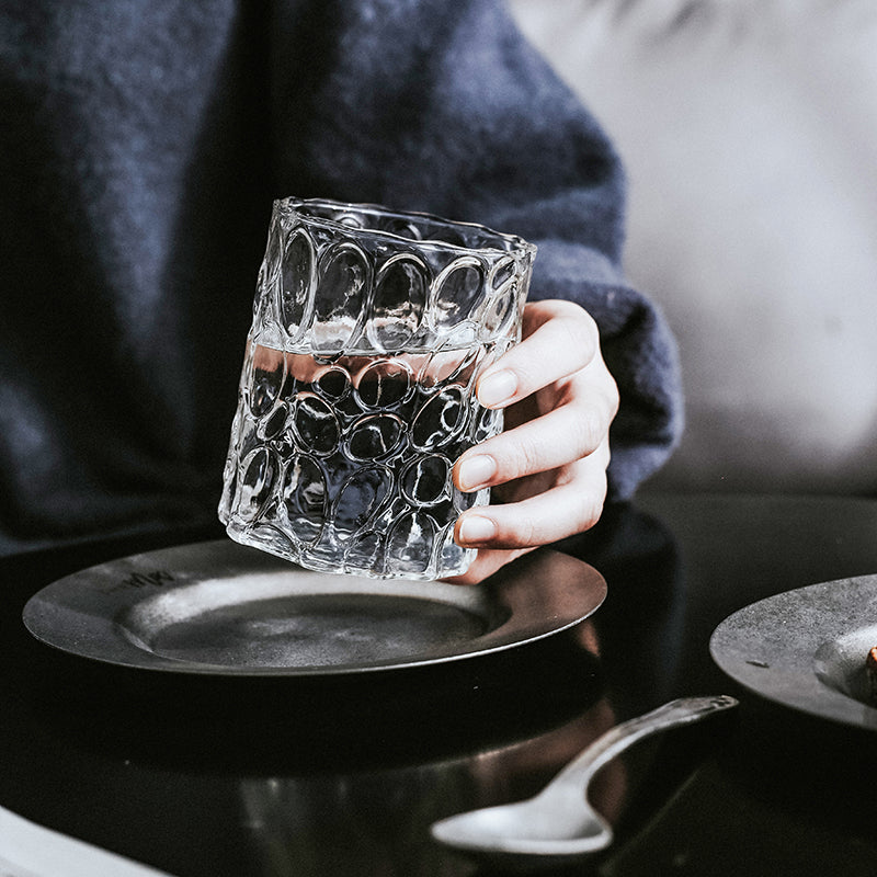 European Style Embossed Glass with Gilt Rim, Thick Transparent Whiskey Glass