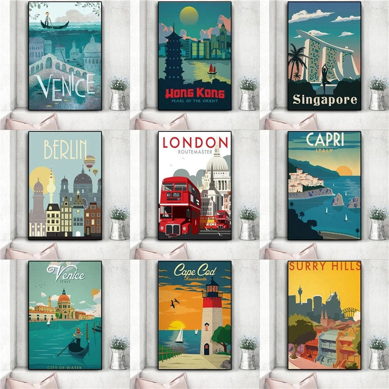 Vintage Landscape Canvas Wall Art Pictures Of Nordic Tourist Cities