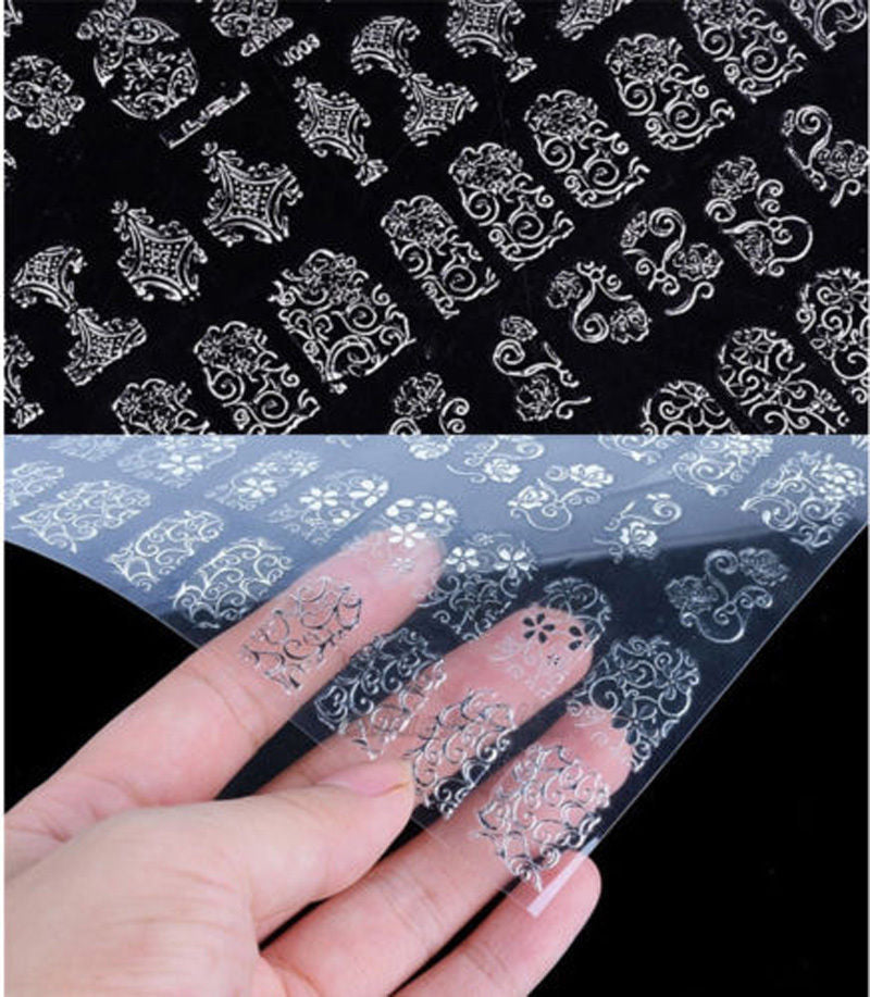 108-Piece 3D Hot Gold and Silver Nail Stickers