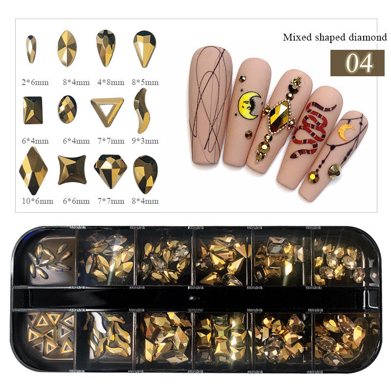 Boxed Flat-Bottom Colored Glass Rhinestone Nail Art Diamonds