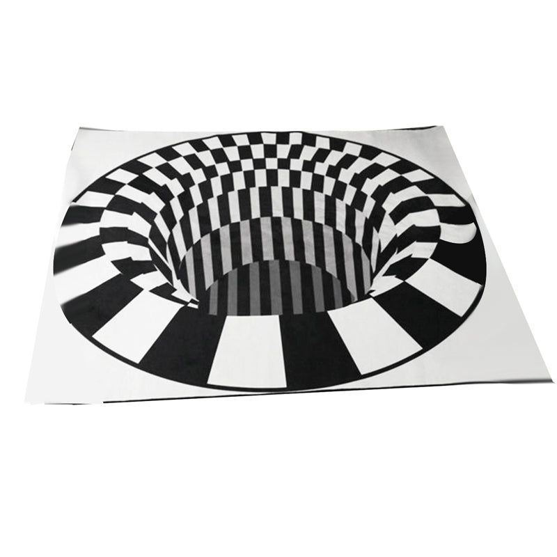 3D Vortex Illusion Rug Black & White Grid Anti-Slip Carpet