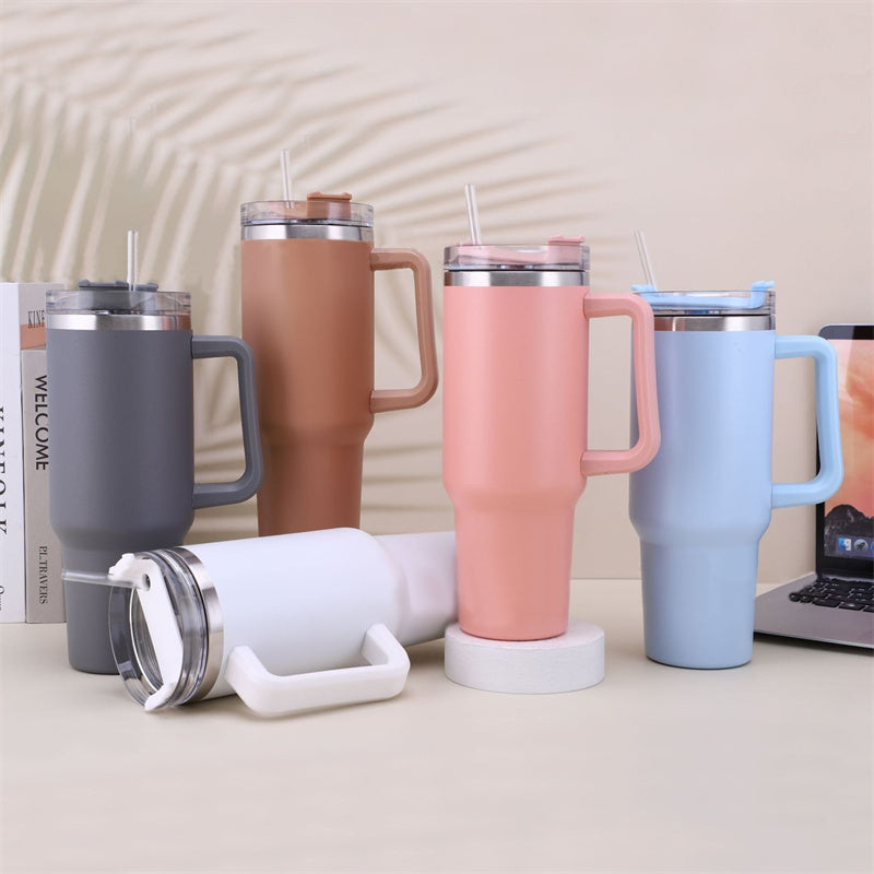 40oz Stainless Steel Insulated Travel Mug with Handle and Straw