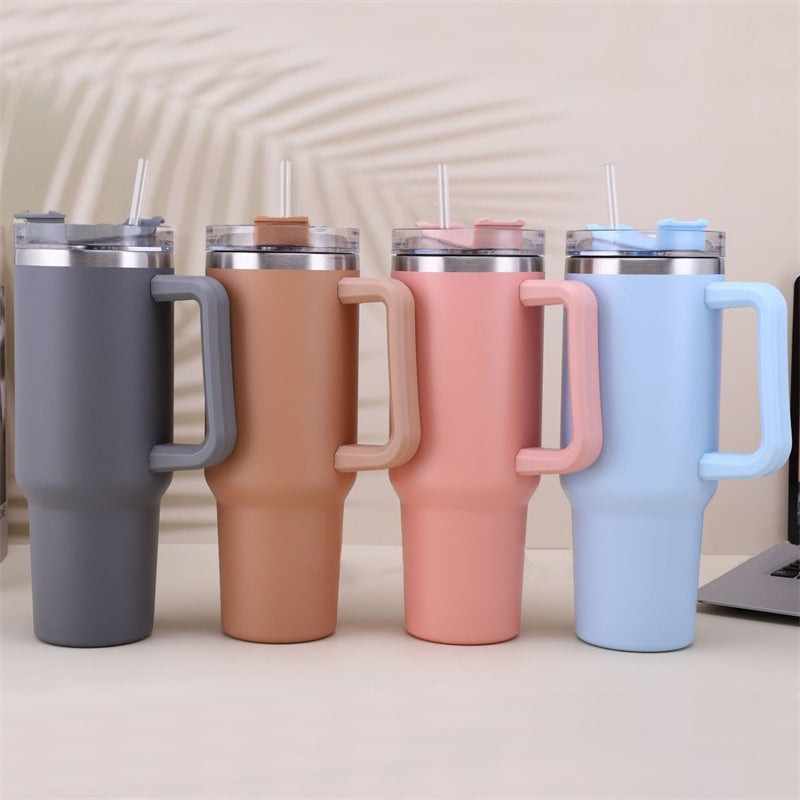 40oz Stainless Steel Insulated Travel Mug with Handle and Straw